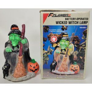 Vintage‎ Flambro Battery Operated Halloween Wicked Witch Lamp 1546 1988